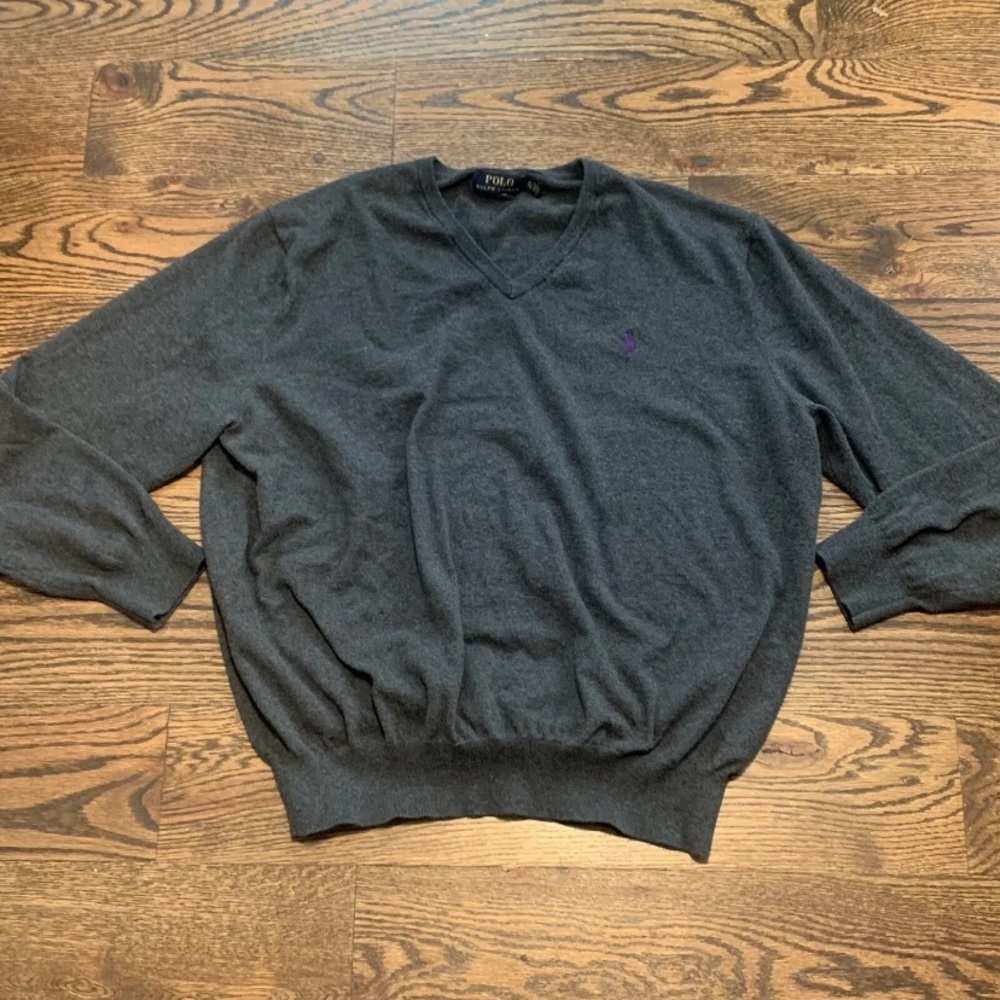 Polo Ralph Lauren Mens V-Neck Gray Sweatshirt, Elastic Waist, Size XL